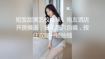 短发甜美艺校妹妹，炮友酒店开房操逼，多毛肥穴自摸，按住双腿一顿抽插